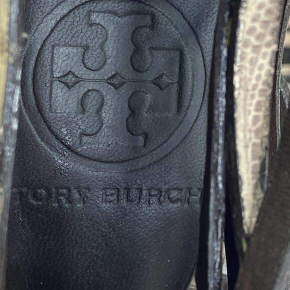 Tory Burch Strappy Peep Toe Heels Size 6.5 Animal Print Buckles Designer Shoes - Picture 12 of 12